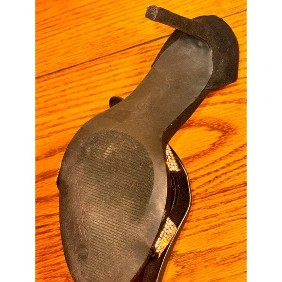 Olivia Ferrgamo Womens Black Rhinestone Ankle Strap Heels Size 8 - Picture 5 of 6